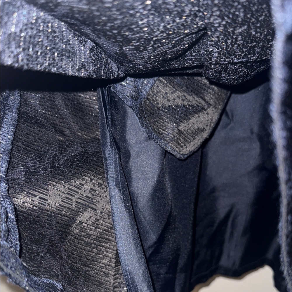 Tahari ASL Navy Blue Sleeveless Dress Metallic Silver w/ Embellished Neckline DD - Picture 7 of 7